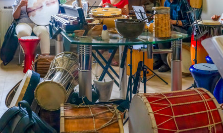 Different percussion instruments together indoorの写真素材