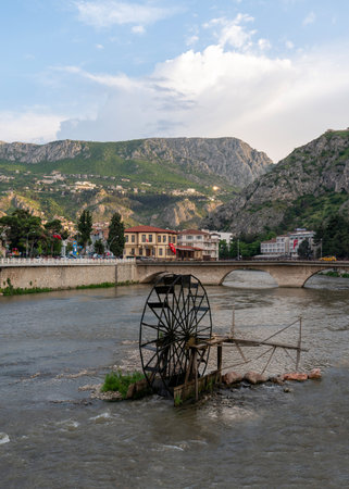 Amasya, Turkey - May 20 2023: Watermill working on Yesil Irmak, Amasya, Turkeyのeditorial素材