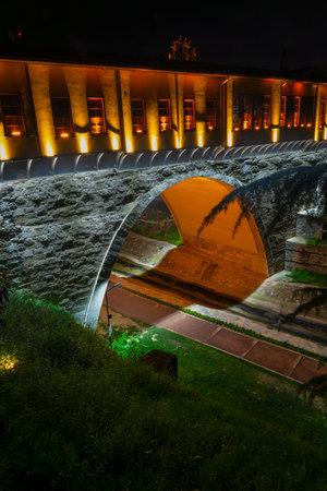 Irgandi bridge at night with long exposure, Bursa, Turkeyの写真素材
