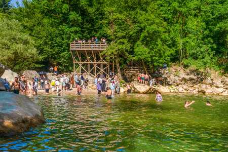 Pinarbasi, Kastamonu, Turkey-June 22, 2024: People enjoy in waterfall. Ilica waterfallsの写真素材