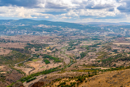 View of Alicin stream and plain from Agsar Castleの写真素材