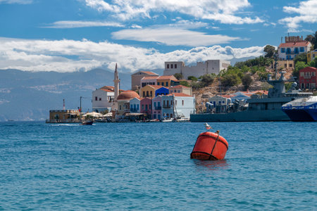 View of Kastellorizo island with Ottoman Mosque, Dodekanisos, Greeceの写真素材