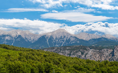The White Mountains (Ak daglar) rise in Antalya, and between Fethiye and Kas in the Mediterranean region of Turkey.の写真素材