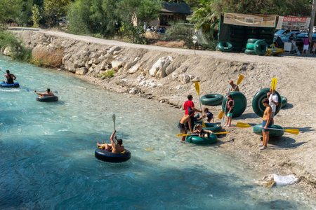 Saklikent, Seydikemer, Mugla, Turkey - August 5, 2024: Saklikent National Park with rafting activityの写真素材