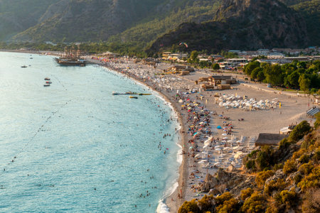 Aerial view of panoramic Oludeniz from the Butterfly Valley road. Fethiye, Mugla, Turkeyの写真素材