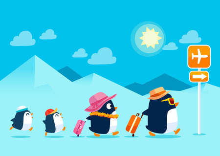 Illustration of penguin family traveling on summer vacationのイラスト素材