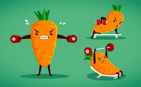 set of carrot characters do difference weight training movesのイラスト素材