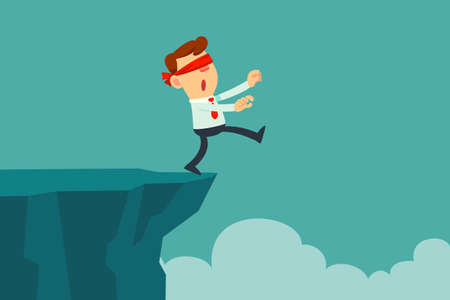 blindfolded businessman walk to the cliff. Business conceptのイラスト素材