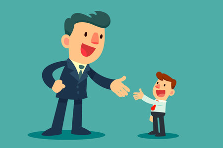 Big businessman about to shaking hand with small businessman. Business agreement, partnership concept.のイラスト素材