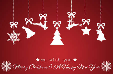 Various Christmas ornaments with greetings vector illustrationのイラスト素材