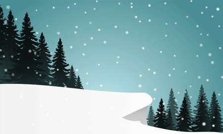 Illustration of snow hill near pine trees under snow and clear blue sky.のイラスト素材