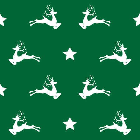 Pattern with star and deer on green illustration.のイラスト素材