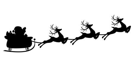 Illustration of Santa flying in a sleigh with reindeer.のイラスト素材