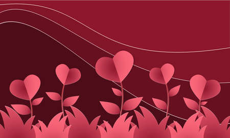 Vector illustration of white paper hearts cut with handwriting of red message "I love you" text on red background. Concept of love and valentine day, paper art style.のイラスト素材