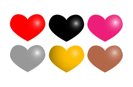 Set of Hearts, Vector Illustration of red, black, pink, silver, gold, copper color of hearts.のイラスト素材
