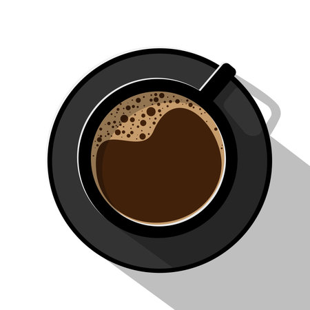 Vector illustration of black coffee in a black cup top view on white background.のイラスト素材