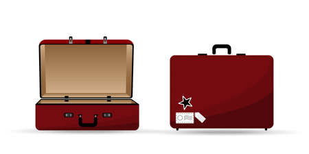 Vector illustration of travel bag in red color open and close. Vacation design template. design in flat style.のイラスト素材