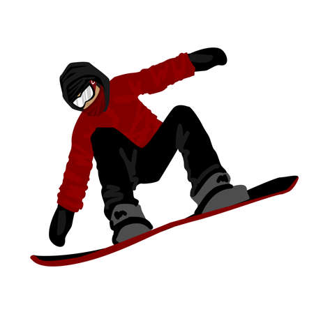 Vector illustration of a man with snowboarder jumping isolated on white background.のイラスト素材