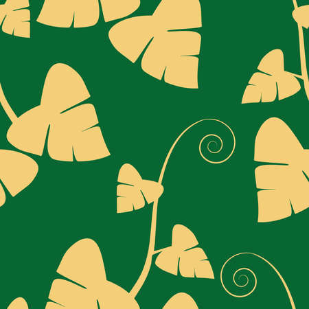 leaf seamless vector floral pattern on green background.Vector illustrationのイラスト素材