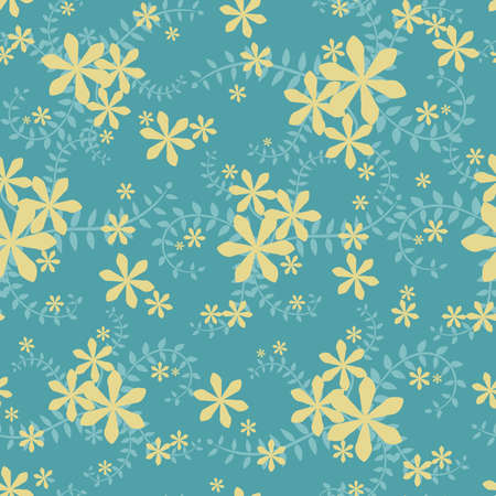 Vector floral pattern with yellow flowers and light green leaves on green back backgroundのイラスト素材