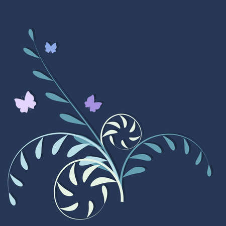 Leaf and butterfly seamless vector floral pattern on blue  background.Vector illustrationのイラスト素材