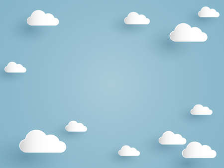 Vector illustration of white cloud with blue sky background. Paper and craft art style.のイラスト素材