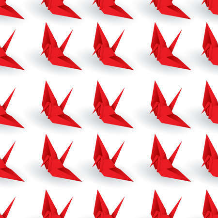 Vector illustration of seamless red paper origami bird on white backgroudのイラスト素材