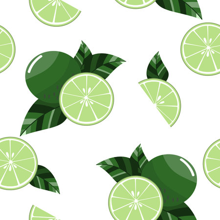 Seamless pattern with sliced limes and leaves