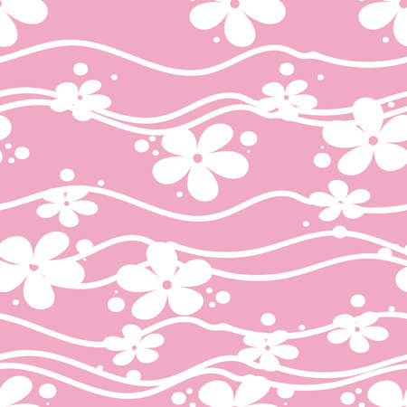 White flower seamless vector pattern on pink background. Tiny flowers seamless pattern.のイラスト素材
