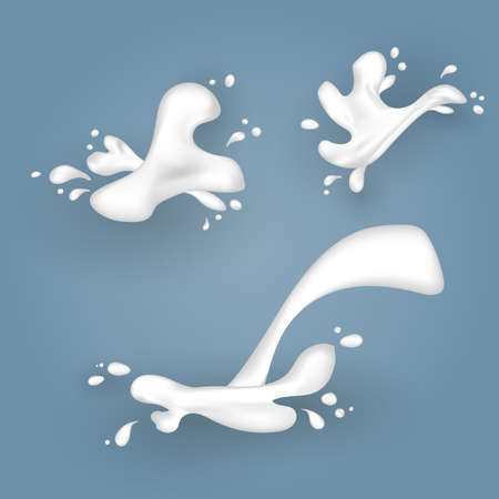 Vector illustration of milk splashes isolated on blue background.のイラスト素材
