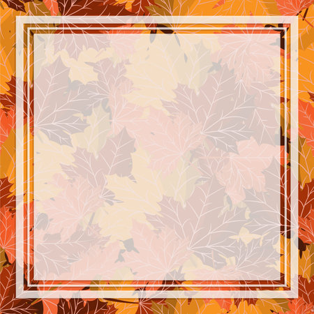 Vector illustration of Square white label on autumn leaves background. Autumn leaves frame.