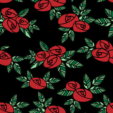 Red rose seamless pattern with simple roses texture in doodle style. Tiny flowers seamless pattern.のイラスト素材