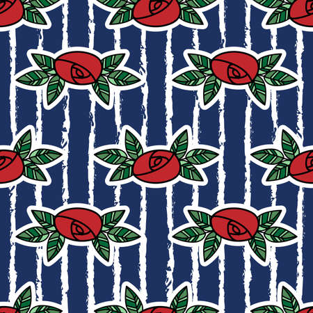 Red rose seamless pattern with simple roses texture in doodle style. Tiny flowers seamless pattern.のイラスト素材