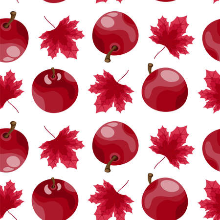 Vector floral seamless pattern with autumn leaves and appleのイラスト素材