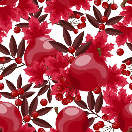 Vector floral seamless pattern with autumn leaves and berries.のイラスト素材