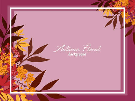Autumn floral background with autumn leaves, flower and berries.のイラスト素材