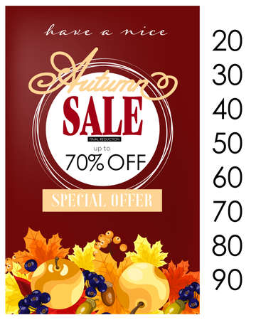 Autumn sale flyer template with lettering and fall leaves. Fall promotion. Poster, card, banner, label, and other design.のイラスト素材