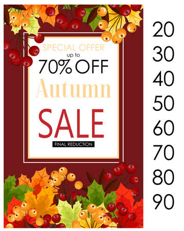 Autumn sale flyer template with lettering and fall leaves. Fall promotion. Poster, card, banner, label, and other design.のイラスト素材