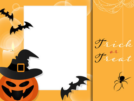 Halloween background with witch's cauldron,witch's hat, balloons and Happy Halloween text with space for your copy.のイラスト素材