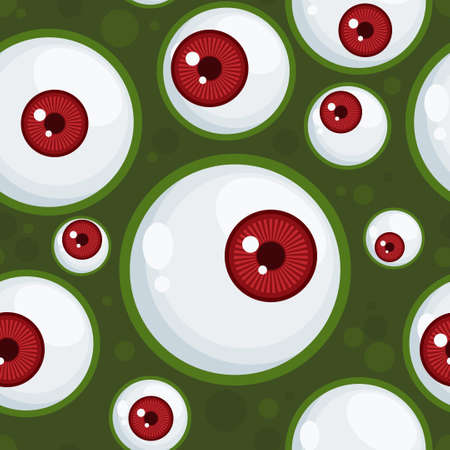 Halloween seamless pattern with monsters eyes on green rot skin.のイラスト素材