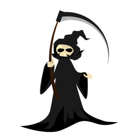 Halloween character with cartoon grim reaper with scythe isolated on white background.のイラスト素材