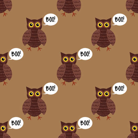 Halloween seamless pattern with cute owls  and Boo! textのイラスト素材