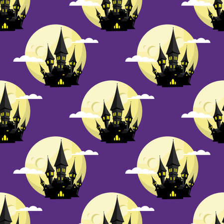 Halloween seamless pattern with Haunted House with Moon and cloud.のイラスト素材