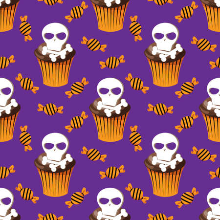 Halloween Sweets Seamless Pattern. Colorful Halloween sweets background.のイラスト素材