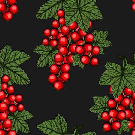 Seamless pattern with Redcurrant with green stem and leaves. Vector illustration.のイラスト素材