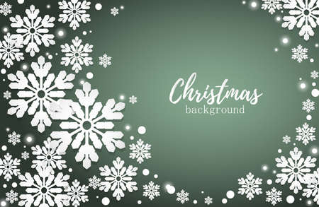 Abstract Christmas Background with white snowflakes on green background. Xmas card.のイラスト素材