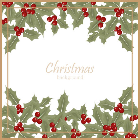 Christmas holiday season background with Holly berries branch.のイラスト素材