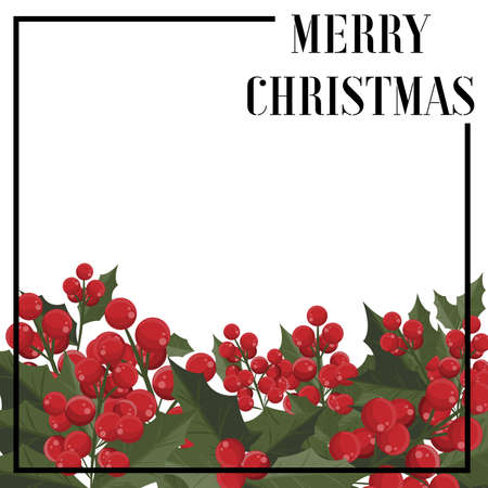 Christmas holiday season background with Holly berries branch. Xmas greeting card.のイラスト素材
