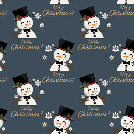 Cute reindeer and Snowman in winter custom, giftbox and  candy canes seamless pattern. Cute Christmas holidays cartoon character background.のイラスト素材