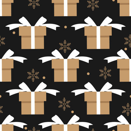 Christmas elements seamless pattern with giftbox and snowflake. design for happy winter holiday,...